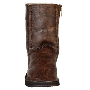 Instep Leather - Full Leather Sheepskin Zipper Boot Chocolate Brown