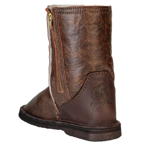 Instep Leather - Full Leather Sheepskin Zipper Boot Chocolate Brown