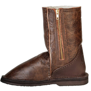 Instep Leather - Full Leather Sheepskin Zipper Boot Chocolate Brown
