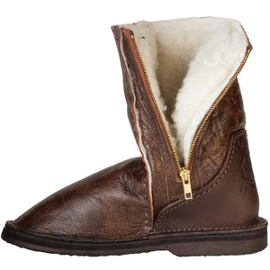 Instep Leather - Full Leather Sheepskin Zipper Boot Chocolate Brown