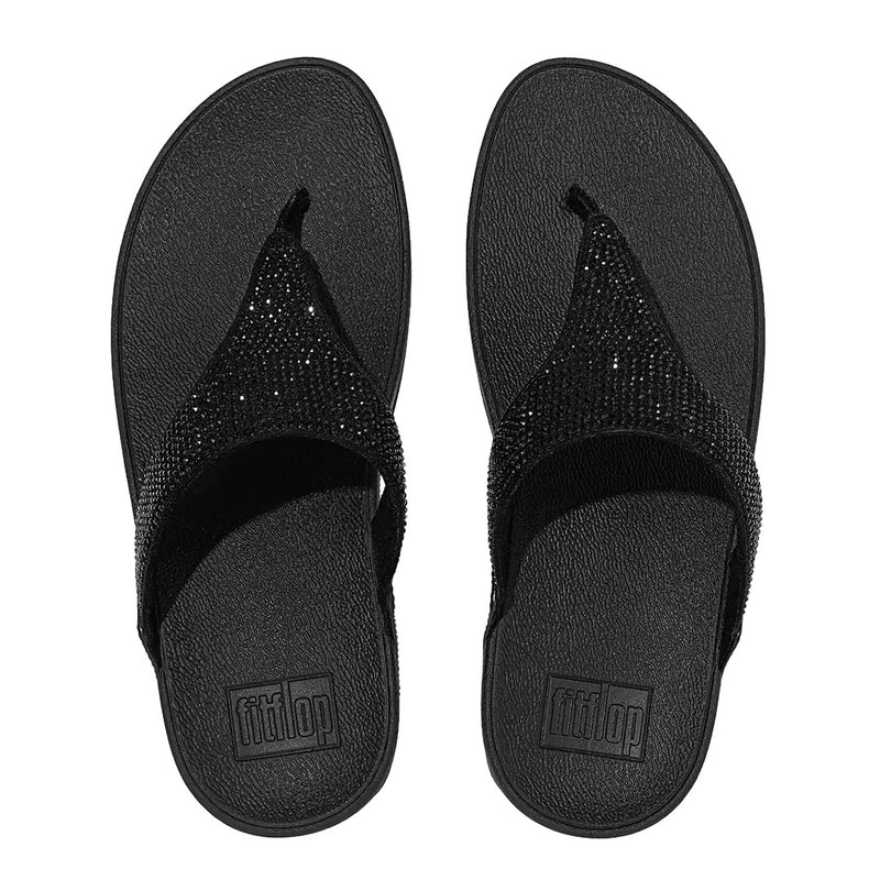 FitFlop - Lulu Crystal Embellished Thong Sandal Womens All Black