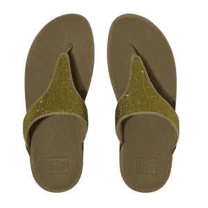 FitFlop - Lulu Crystal Embellished Thong Sandal Womens Metallic Camo Green