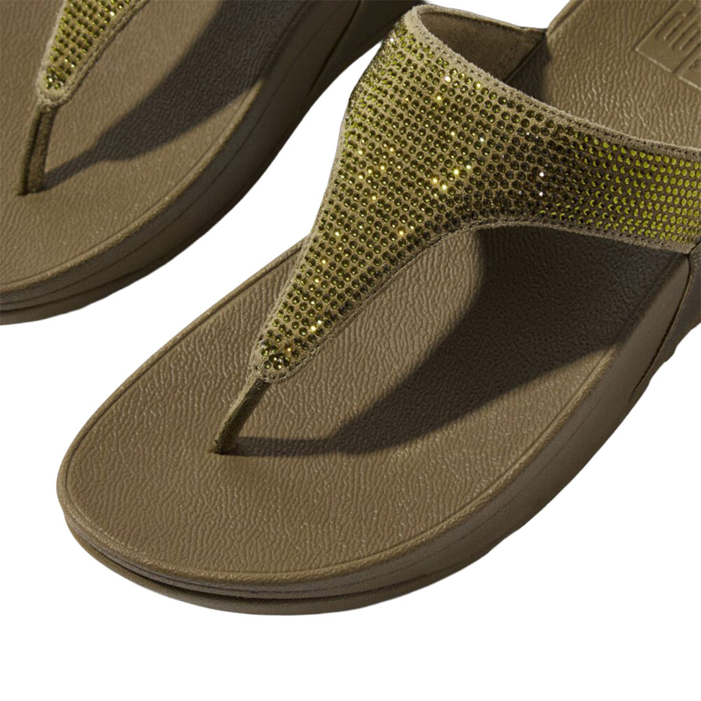 FitFlop - Lulu Crystal Embellished Thong Sandal Womens Metallic Camo Green