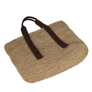 J Importers - Raffia Crochet Bag With Leather Handles