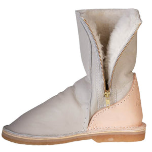 Instep Leather - Full Leather Sheepskin Zipper Boot Stone