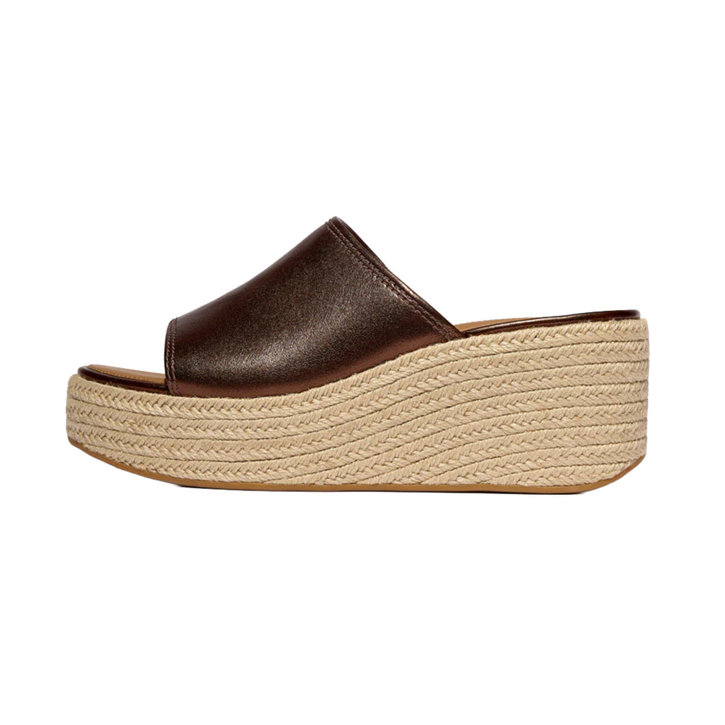 FitFlop - Platfforms Espadrille Leather Wedge Slides Metallic Chocolate Brown