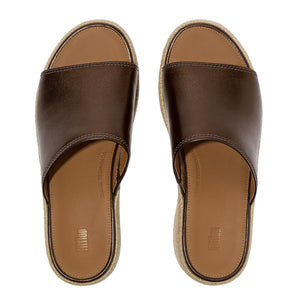FitFlop - Platfforms Espadrille Leather Wedge Slides Metallic Chocolate Brown