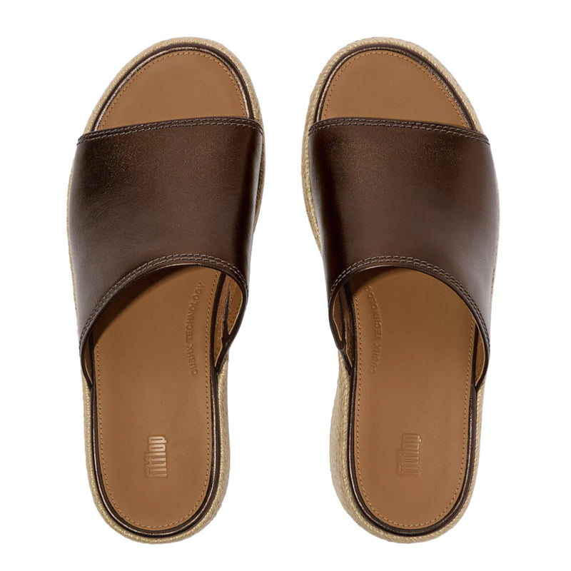 FitFlop - Platfforms Espadrille Leather Wedge Slides Metallic Chocolate Brown
