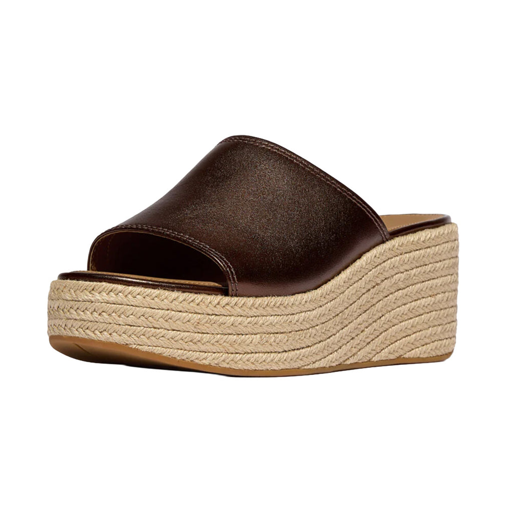 FitFlop - Platfforms Espadrille Leather Wedge Slides Metallic Chocolate Brown