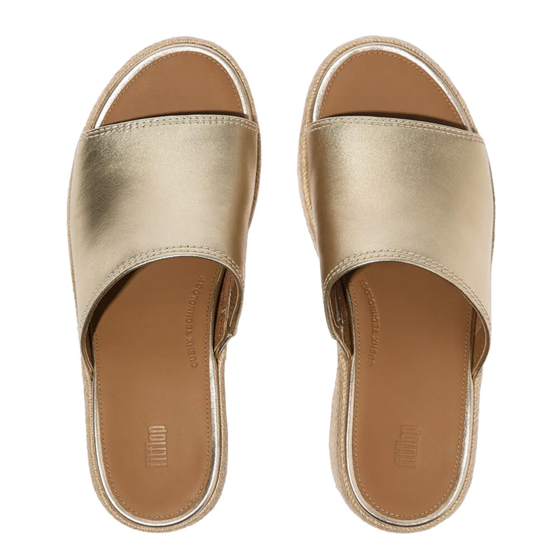 FitFlop - Platfforms Espadrille Leather Wedge Slides Platino