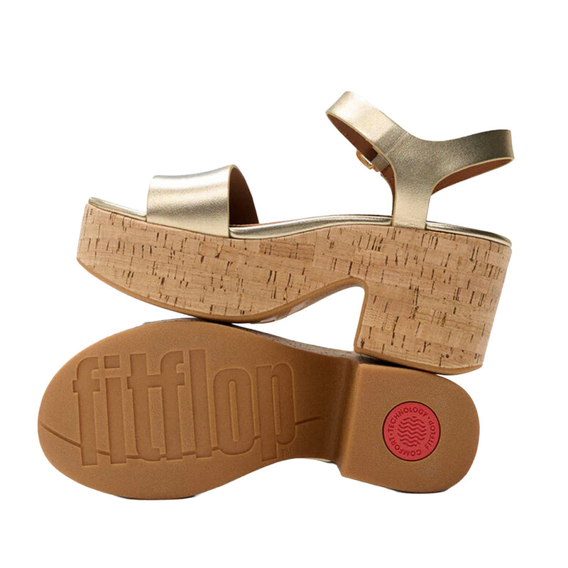 FitFlop - Platfforms Leather & Cork Heeled Ankle-Strap Sandals Womens Platino
