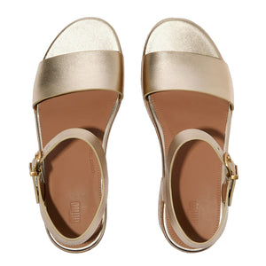 FitFlop - Platfforms Leather & Cork Heeled Ankle-Strap Sandals Womens Platino