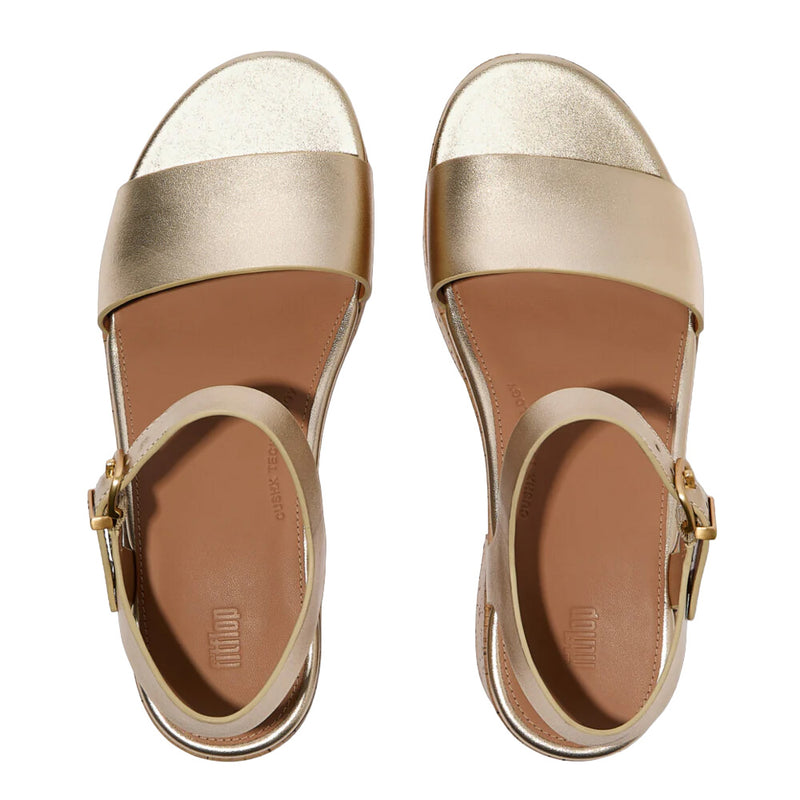 FitFlop - Platfforms Leather & Cork Heeled Ankle-Strap Sandals Womens Platino