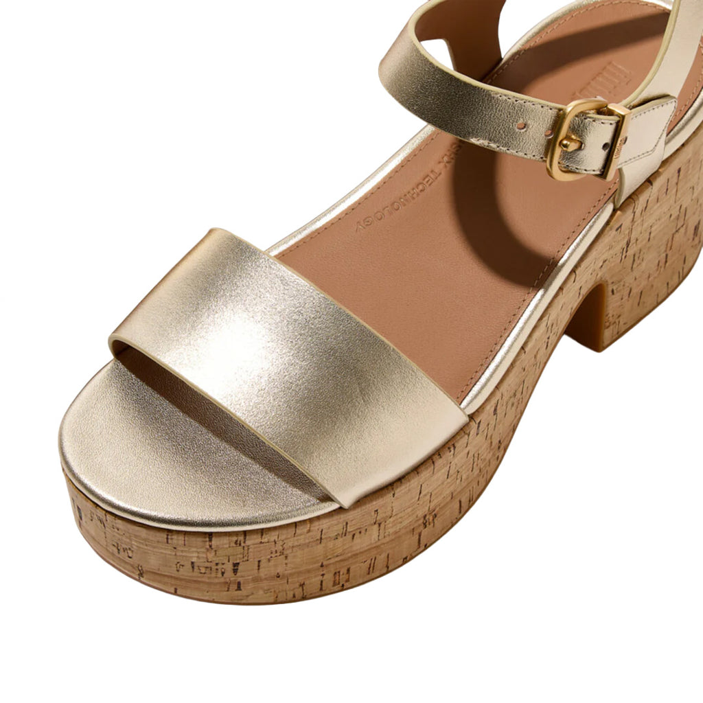 FitFlop - Platfforms Leather & Cork Heeled Ankle-Strap Sandals Womens Platino