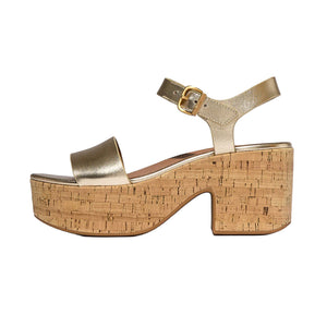 FitFlop - Platfforms Leather & Cork Heeled Ankle-Strap Sandals Womens Platino