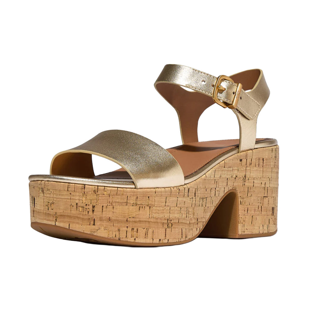 FitFlop - Platfforms Leather & Cork Heeled Ankle-Strap Sandals Womens Platino