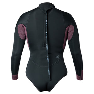 XCEL -  Axis Long Sleeve Back Zip Cheeky Cut Spring Wetsuit 2mm Womens Black/Wine W/Palm-Monstera Print