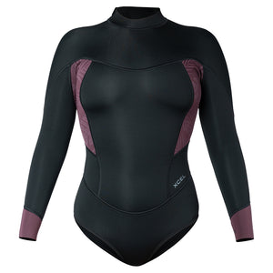 XCEL -  Axis Long Sleeve Back Zip Cheeky Cut Spring Wetsuit 2mm Womens Black/Wine W/Palm-Monstera Print