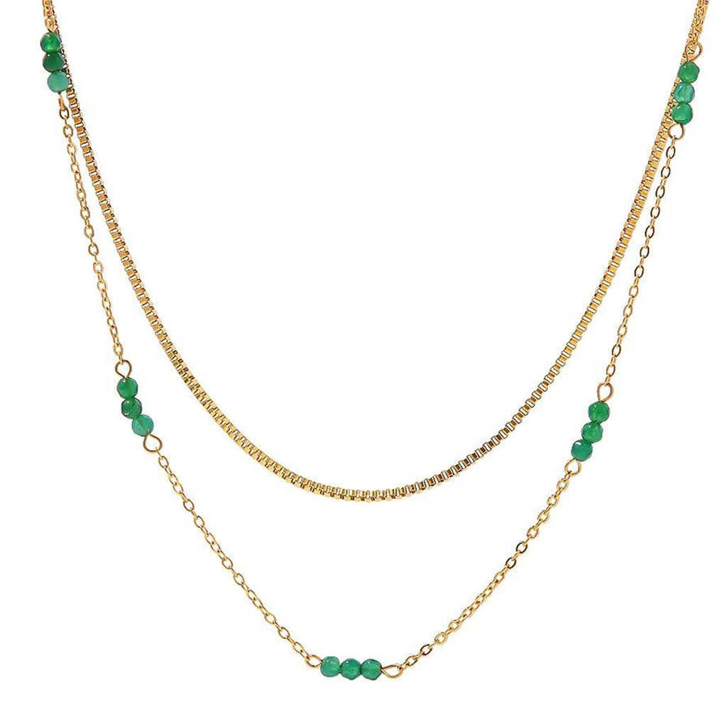 Bali Addiction - Gold & Green Stone Double Layered Necklace