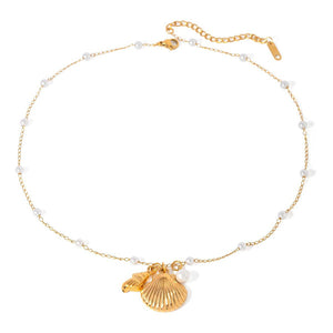 Bali Addiction - Gold & Pearl Shell Necklace