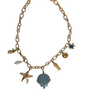 Bali Addiction - Gold Blue Shell Charm Necklace