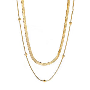 Bali Addiction - Gold Double Layered Ball & Snake Chain Necklace