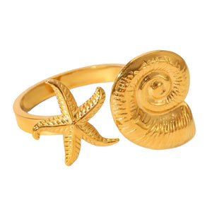 Bali Addiction - Gold Shell And Starfish Ring