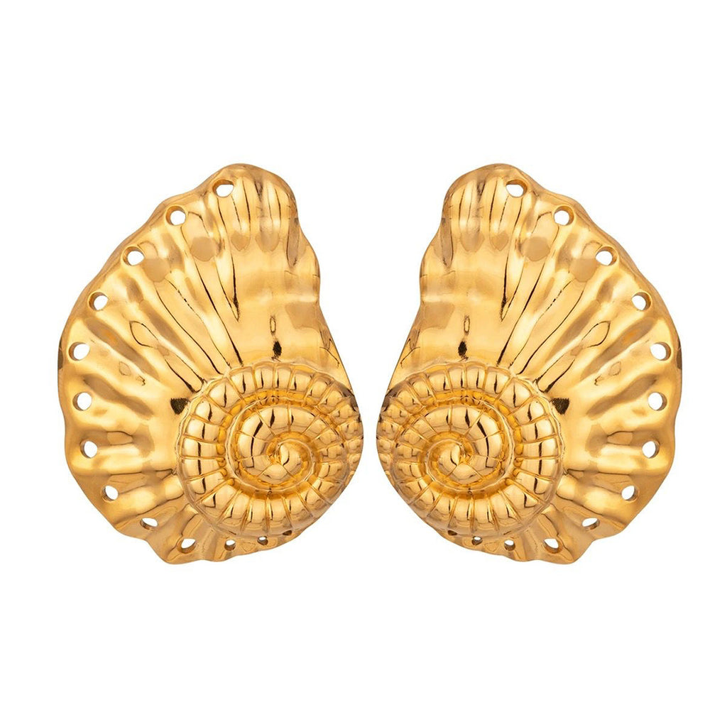 Bali Addiction - Gold Spiral Shell Large Stud Earrings