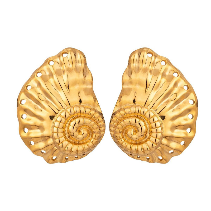 Bali Addiction - Gold Spiral Shell Large Stud Earrings