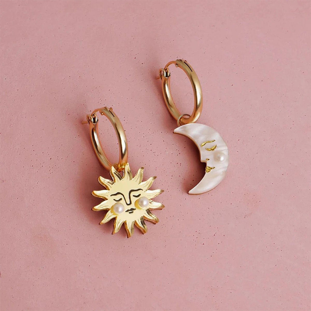 Bali Addiction - Gold Sun & Moon Hanging Earrings