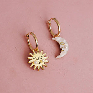 Bali Addiction - Gold Sun & Moon Hanging Earrings