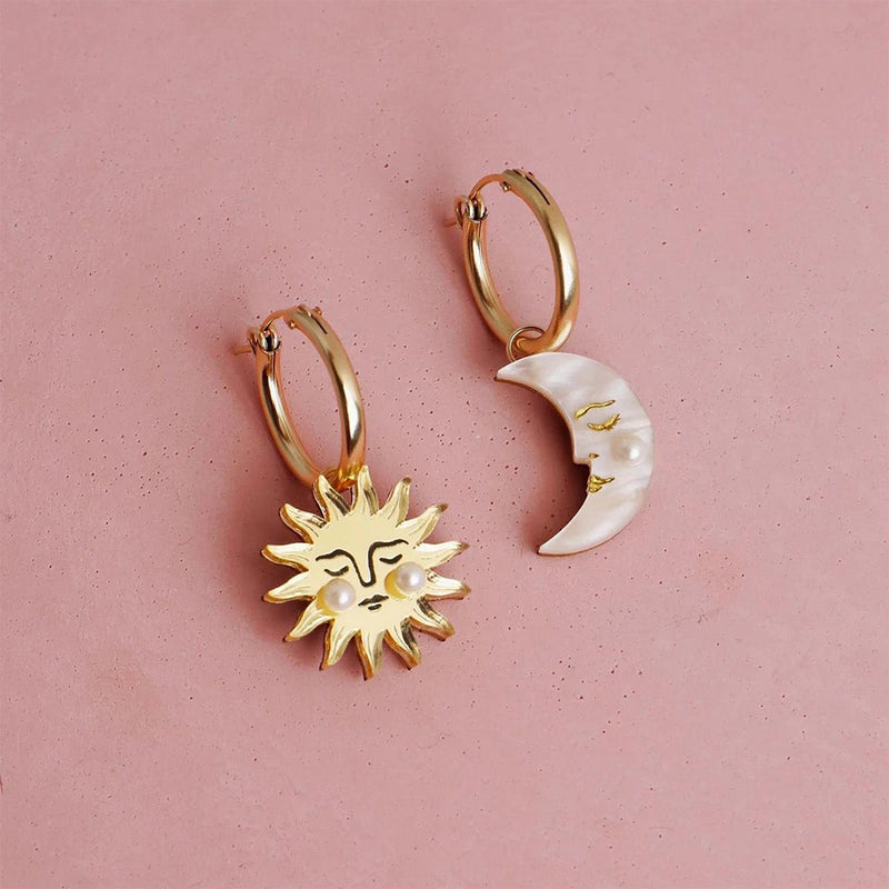 Bali Addiction - Gold Sun & Moon Hanging Earrings