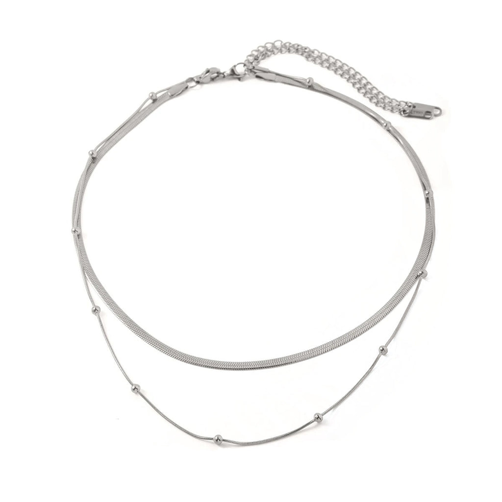 Bali Addiction - Silver Double Layered Ball & Snake Chain Necklace