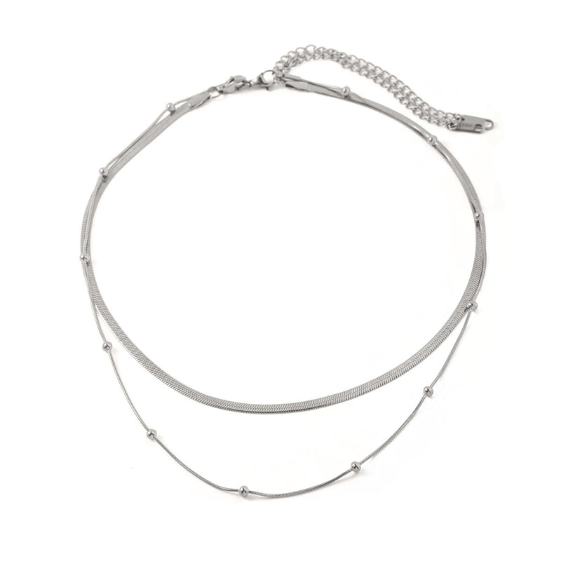 Bali Addiction - Silver Double Layered Ball & Snake Chain Necklace