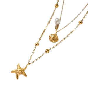 Bali Addiction - Gold Shell Charm Double Layered Necklace