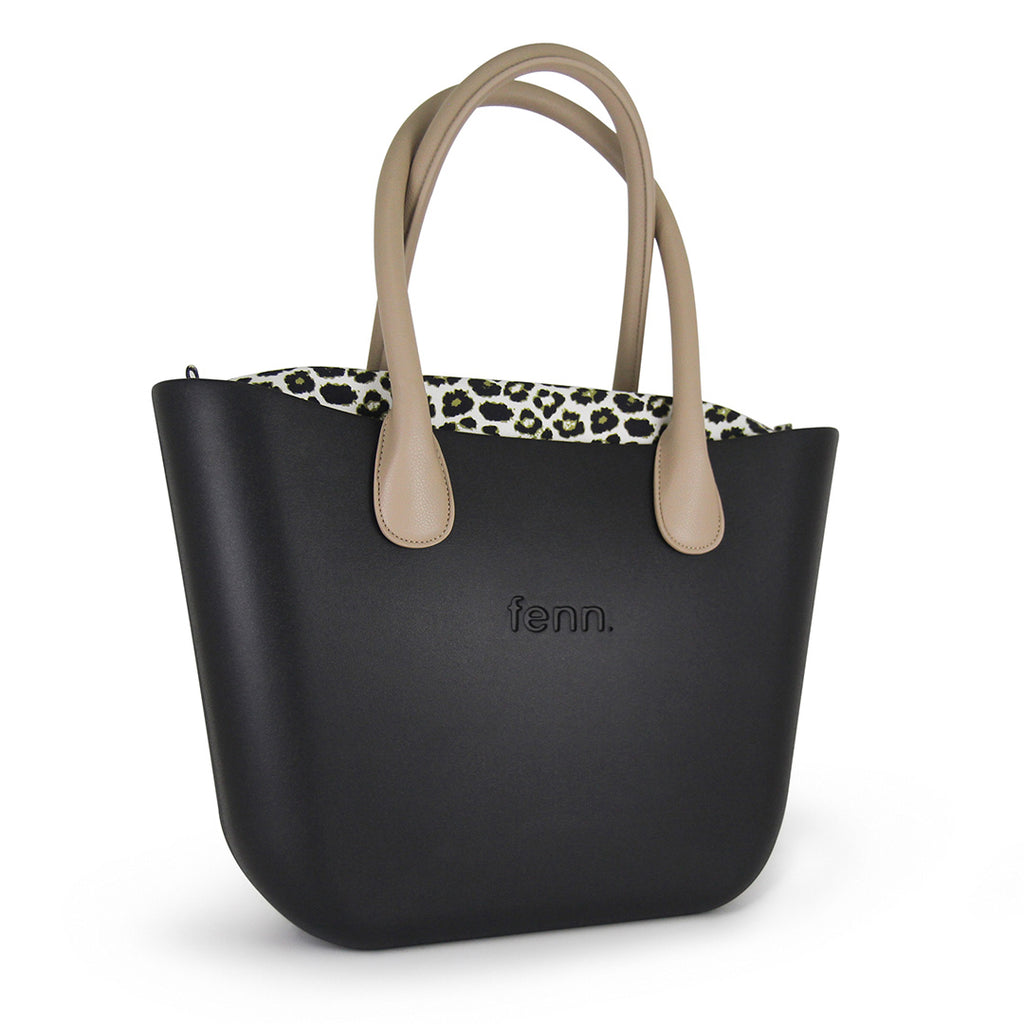 Fenn Collection - Original Black Tote Handbag Large Taupe Handle