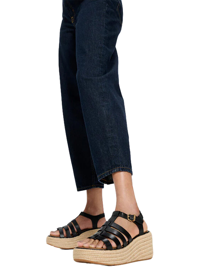 FitFlop - Espadrille Leather Platform Fisherman Wedge Sandals Black