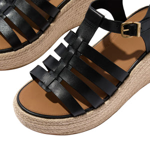 FitFlop - Espadrille Leather Platform Fisherman Wedge Sandals Black
