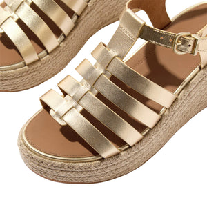 FitFlop - Espadrille Leather Platform Fisherman Wedge Sandals Platino