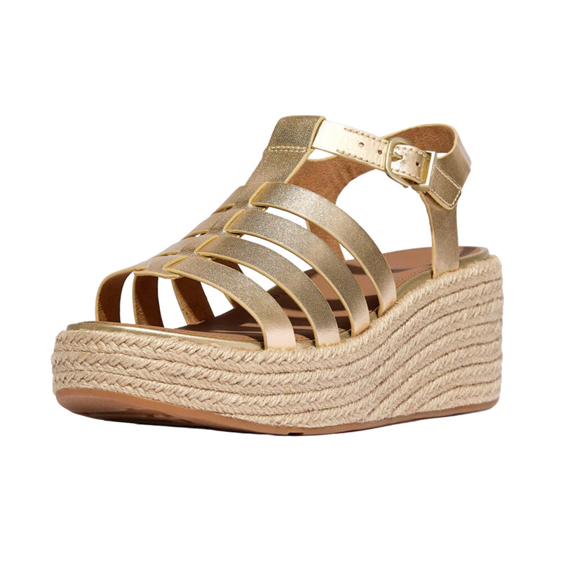 FitFlop - Espadrille Leather Platform Fisherman Wedge Sandals Platino