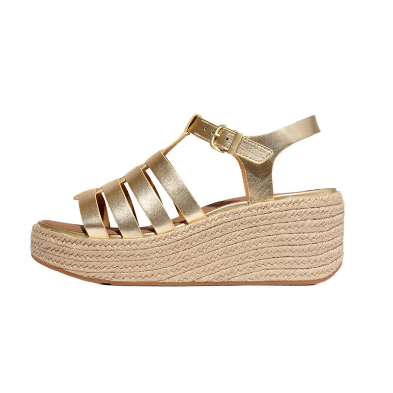 FitFlop - Espadrille Leather Platform Fisherman Wedge Sandals Platino