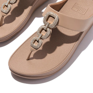FitFlop - Fino Crystal Chain Leather Toe-Post Sandal Womens Classic Beige
