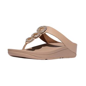 FitFlop - Fino Crystal Chain Leather Toe-Post Sandal Womens Classic Beige