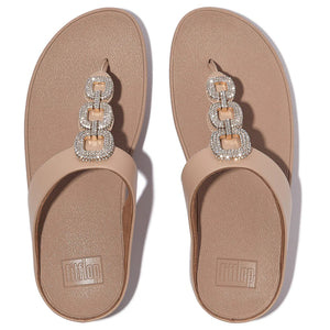 FitFlop - Fino Crystal Chain Leather Toe-Post Sandal Womens Classic Beige