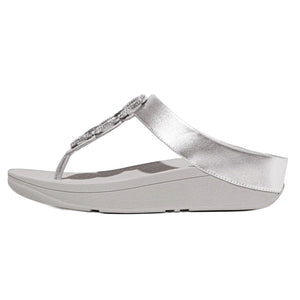 FitFlop - Fino Crystal Chain Leather Toe-Post Sandal Womens Silver