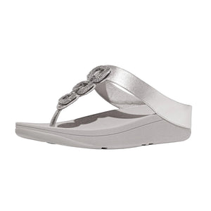 FitFlop - Fino Crystal Chain Leather Toe-Post Sandal Womens Silver