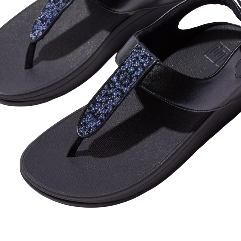 FitFlop - Fino Crystal Mix T-Strap Thong Sandals Womens Midnight Navy