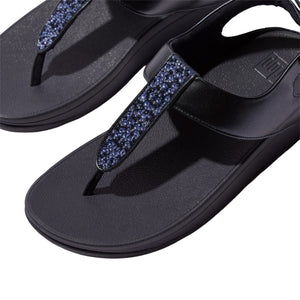 FitFlop - Fino Crystal Mix T-Strap Thong Sandals Womens Midnight Navy
