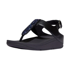 FitFlop - Fino Crystal Mix T-Strap Thong Sandals Womens Midnight Navy
