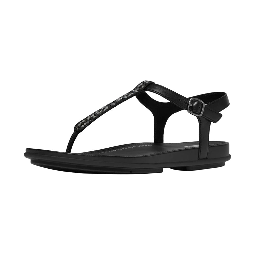 FitFlop - Gracie Crystal-Mix Leather T-Strap Sandal Womens All Black
